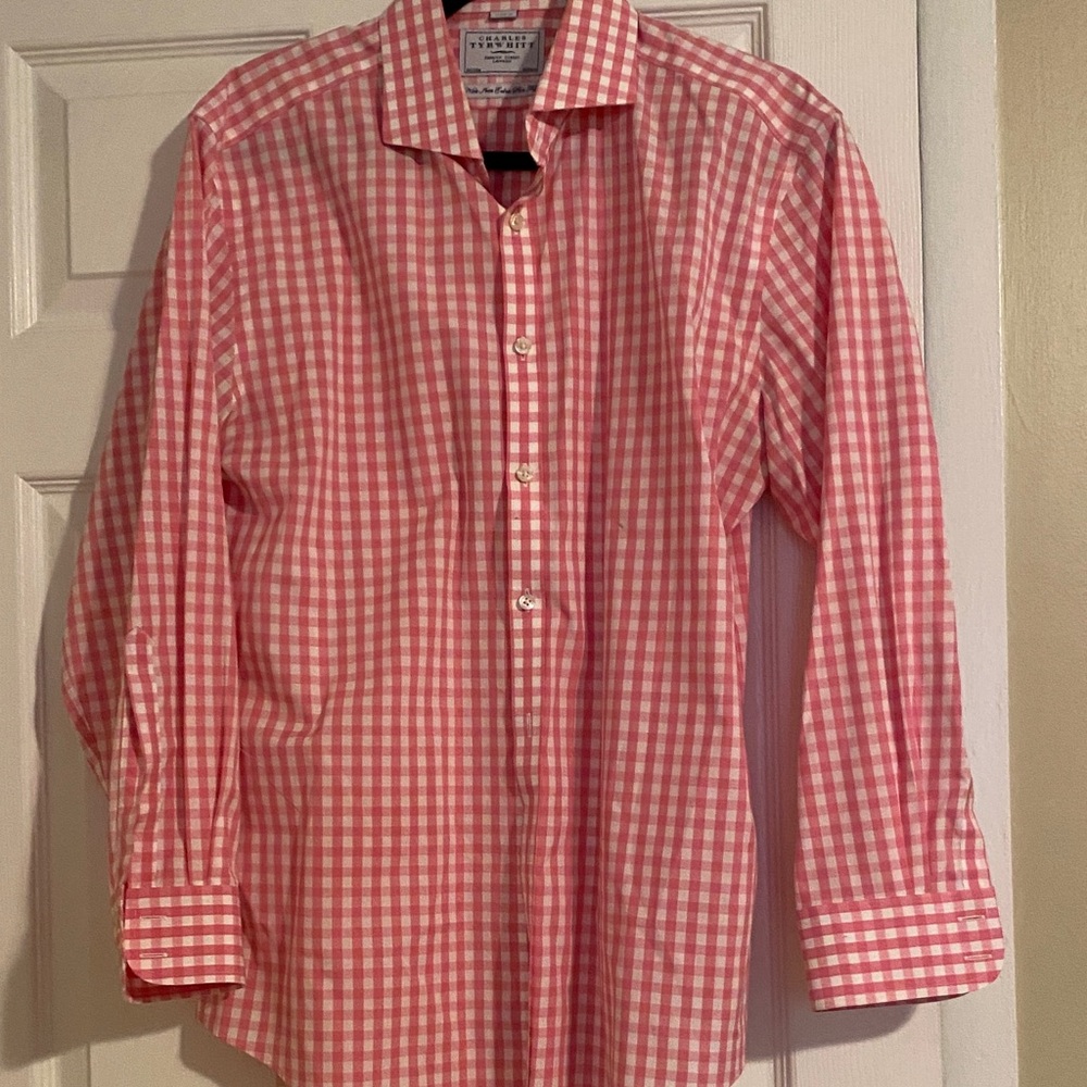 Charles Tyrwhitt pink and white gingham long sleeve shirt